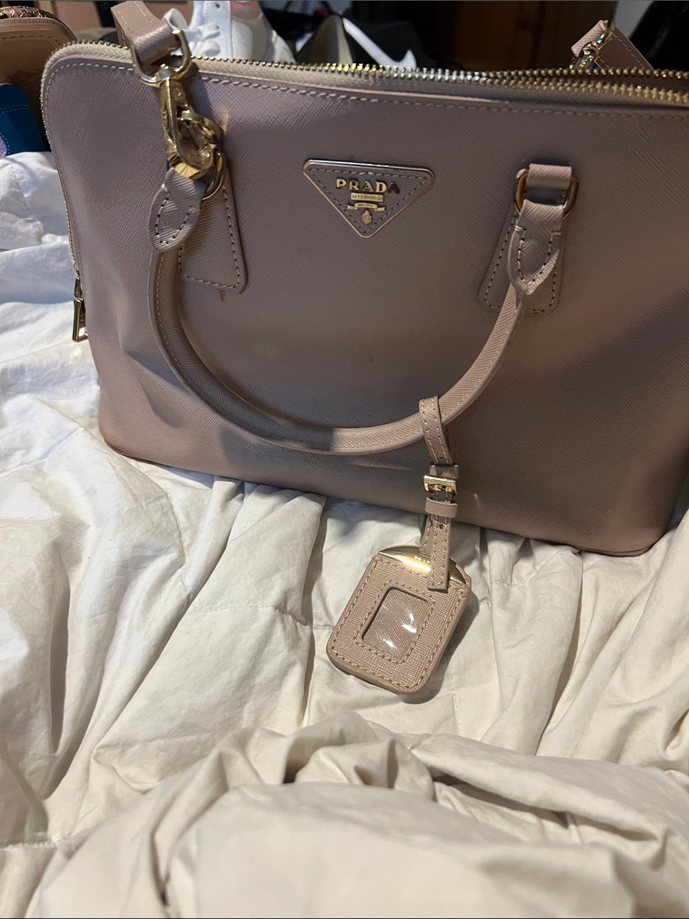 Prada Pink Saffiano Leather Satchel with Gold Hardware